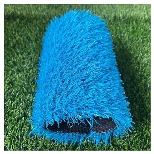 Tappeto erboso artificiale ad alta densità, altezza del prato, 25 mm, con fori di drenaggio, per cortili e cortili (azzurro, lungo 2 m)