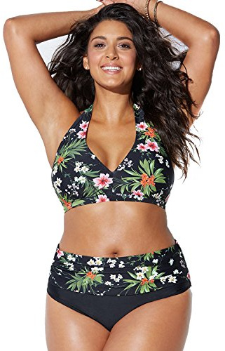 chuangminghangqi Donna Bikini a Vita Alta Imbottito Taglie Forti Costume da Bagno Due Pezzi Stampato Nuoto Costumi Mare