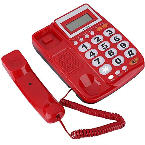 VBESTLIFE Desktop Corded Large Buttons Landline Telephone Home Office Noise-cancelling Speakerphone,with Caller ID Display LCD Screen Displays(Red)
