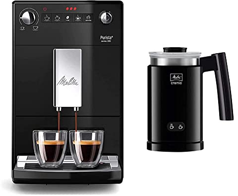 Melitta Automatic Espresso Machine, Purista Model, F230-102, Black, series 300 & 6758122 Cremio II Milk Frother, Bamboo, 450 W, Black