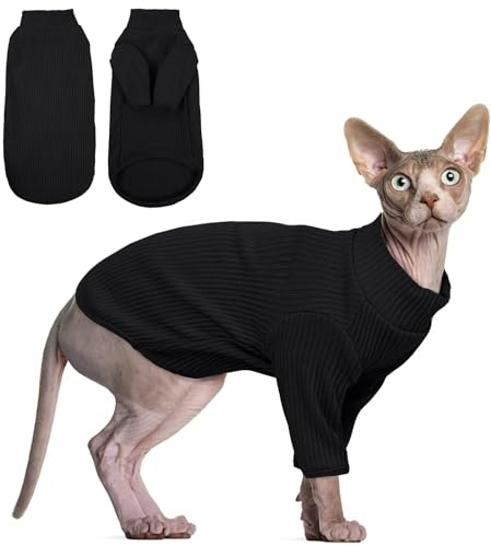 Hjyokuso Hårlös kattväst polotröja andningsbar förtjusande kattkläder pullover kattunge t-shirts med ärmar kattpyjamas overall för Sphynx, Cornish Rex, Devon Rex, Peterbellows