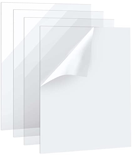KOHAND 4 Pcs A4 Perspex Clear Acrylic Sheet, 2 Mm Thick Plexiglass Plastic Sheet, Transparent Acrylic Panel Sheets Sign for Picture Frame, Painting, Display Projects, DIY Craft(297 x 210mm)