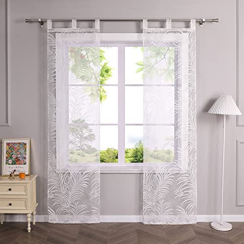 HeichkelL Schiebegardinen Ausbrenner Design Flächenvorhänge Transparenter Vorhang 2er Set Dekoschals Weiß mit Schlaufen BxH 57x225 cm