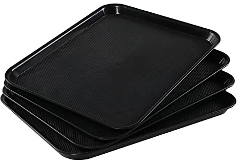 Obstnny Paquete de 4 bandejas de plástico reutilizables para servir grandes, bandejas negras para servir comida rápida, F