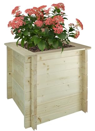 TIMBELA Carre Potager Exterieur Bois - Jardinieres Exterieur pour Jardin, Balcon, Terrasse – pour Fleurs, Herbes aromatiques, Légumes- Bois Massif pin/épicéa 28 mm, 58x58xH57 cm, M618