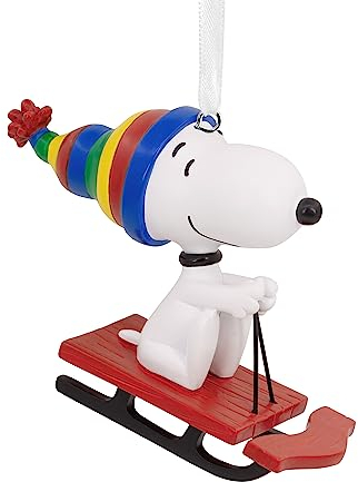 Hallmark Collectable Peanuts Snoopy on Sled Ornaments, Snoopy Decoration, Christmas Hanging Ornament, Gifts for Christmas, Peanuts Comics