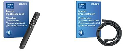 Duravit Stabbrause mit Duschschlauch, Duschkopf mit Strahlart Rain, flexibler Brauseschlauch (1,80m), Duschkopf rund mit Schlauch, reinigungsfreundlich, schwarz matt