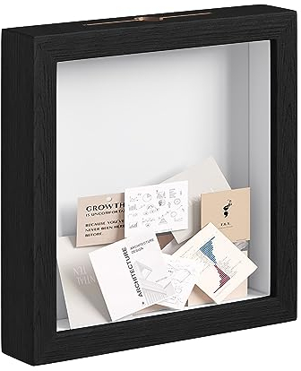 EUGAD Marcos con Profundidad 20x20 cm, Caja de Sombra para Objetos y Fotos con Profundidad 3cm, Marcos de Fotos 3D con Ranura para Boda Ceremonia, Madera+Plástico, Negro
