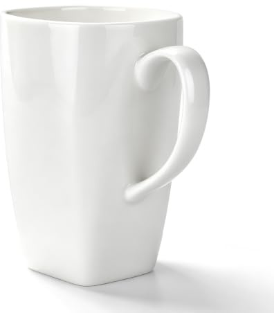 Linkidea Extra große Kaffeetasse, Becher aus feinem Knochenporzellan, 590 ml, leichte Kaffeetassen mit Griffen, Teetassen für Bier, Latte, heißen Kakao, mikrowellen- und spülmaschinenfest, Weiß