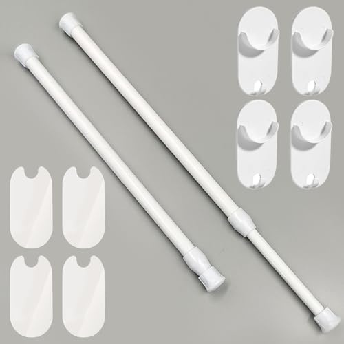Gardinenstange ohne Bohren,2 Stück Klemmstange 30-50 cm,Klemmstange für Gardinen,Gardinenstange klemmbar,Für Küche/Schrank/Garderobe（Weiß, Einziehbar）