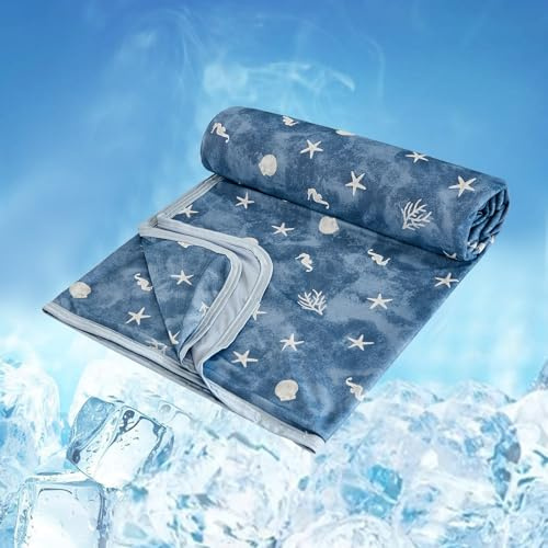 WONGS BEDDING Kühldecke Sommerdecke mit Japanische Arc-Chill Q-Max 0,43 Kühlfasern, Kühlende Decke für Menschen Absorbiert Körperwärme Selbstkühlende Decke für Bett, Blau 200x220cm
