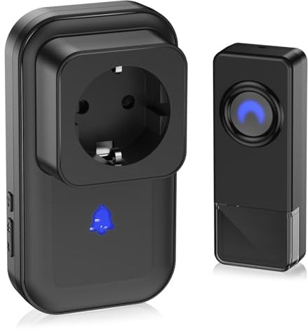 Set campanello radio IP55 con adattatore per prese, portata 260 m e 58 melodie, campanello impermeabile con LED, per ingresso di casa ed esterni (nero)