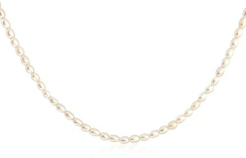 Mary & Jules Perlenkette Damen Gold mit echten Süßwasserperlen und 925 Sterling Silber - aus recyceltem Silber, vergoldet, Perlenkette Gold Damen für Frauen & Mädchen
