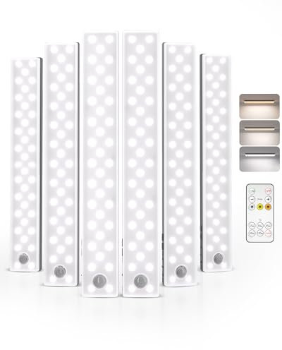EZVALO Lampada da incasso da cucina a LED 62 LED, 2000 mAh, illuminazione per armadio con 3 temperature di colore, dimmerabile, senza fili, con sensore di movimento, per cucina, armadio (6 pezzi)