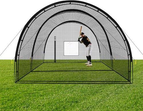 KuiBonu Baseball slagburnät – slagburar för bakgård 6,7 x 3,7 x 2,4 m bärbar baseboll och softboll slagburar, blixtlåsdörr med stigningsmaskin hål för slagträning i bakgården