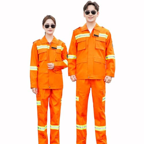 GSJDKN Ignifugo vestito da lavoro manica lunga tuta tute da lavoro giacca e pantaloni abbigliamento da lavoro (orange, 5XL/195)