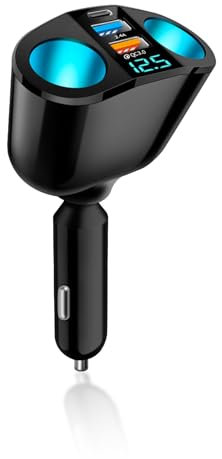 Auto Ladegerät, USB Adapter Zigarettenanzünder Verteiler, 120W & 12V/24V Car Charger mit LED Voltmeter Dual USB QC3.0 + 20W PD Port Typ C für Handy Tablet Dash Kamera