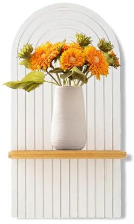 Bocguy Wandregal Holz Boho Wanddeko, Wanddeko Schlafzimmer, Wandregal Weiß Holz Boho Deko, Wandbehang Schweberegal Holz Wand Deko für Wohnzimmer Schlafzimmer Wanddekoration