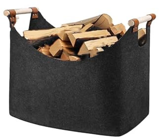 Panier à bûches XXL avec poignées de transport, grand panier à bûches en feutre extra épais, panier à bois pour bois de cheminée
