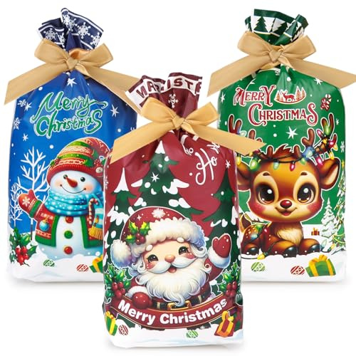 BETESSIN 30 Stück Geschenktüten Weihnachten - Weihnachtstüten Klein 15x23cm - Weihnachtsbeutel mit Kordelzug - Nikolaussäckchen für Kleine Geschenke Weihnachten Geschenkverpackung