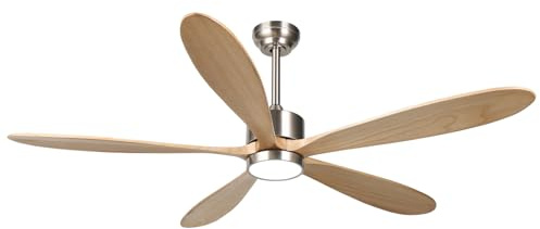 reiga 152cn Ventilateur de plafond silencieux en bois avec éclairage | ventilateurs de plafond en bois naturel à 5 pales, et éclairage LED, télécommande