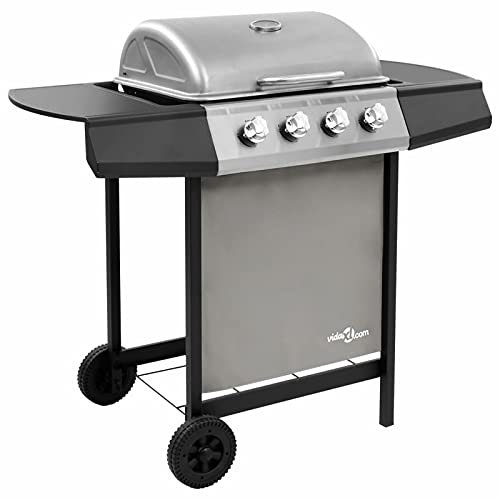 LAPOOH Barbacoa de Gas con 4 fogones, Barbacoas De Carbon Y Leña, Barbacoa Portatil, Barbacoas Terrazas Pisos, Parrilla Barbacoa, Barbacoas Exterior, Negro y Plateado