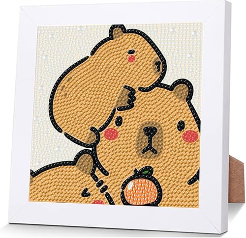 Qiukoo Diamond Painting Kinder ab 6 Jahre Diamant Painting Bilder mit Rahmen Diamond-painting Tiere Capybara Bastelset Kinder ab 7 8 9 10 11 12 Jahre Geschenke Kind (Gelb)