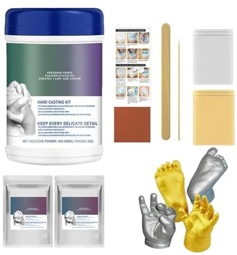HOUXIANDOU Handabdruckset Für Paare, Handmodellierpulverset, Ton-Handabdruckset – Andenken-Handabdruckset, Handabdruckset, Gipsstatuen-Abdruckset (1 Set)