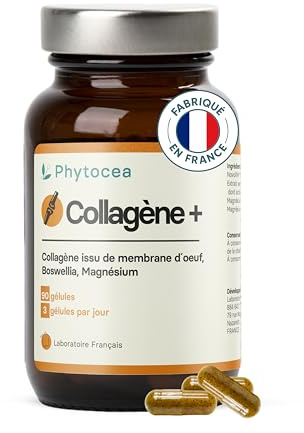 Collagène + Articulations - Avec Membrane d'Œuf, Boswellia & Magnésium | Complément Alimentaire Peau, Os & Douleurs | Acide Hyaluronique & Glucosamine naturels | 100% Végétal | Fabriqué en France