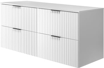 3xE Living Meuble de Salle de Bain, Blanc avec poignée Noire/avec Plaque supérieure, 120 x 57 x 46 cm