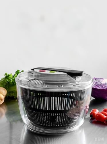 Premium Salad Spinner with Press Handle - Powerful Kitchen Gadget for Quick and Easy Water Removal, Perfect for Washing and Drying Greens and Fruits at Home （Large Black）