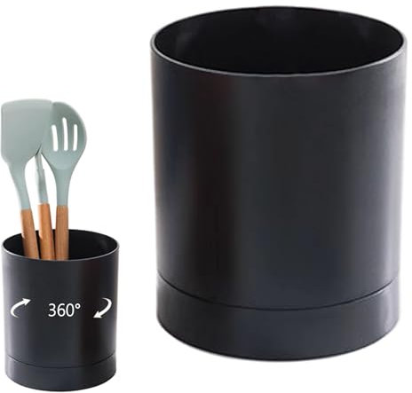 Küchenutensilienhalter um 360 Grad Drehbar Utensilienhalter Küche,Behälter für Küchenutensilien Aufbewahrung,Küchenutensilienhalter Rund,für die Küche zu Hause Küchenarbeitsplatte(Schwarz)