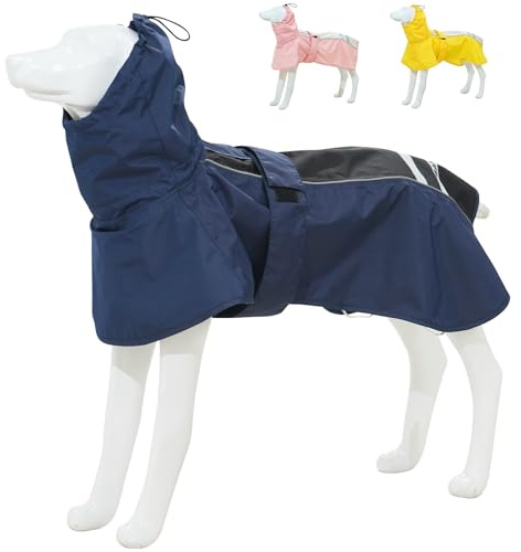 Hunde-Regenmantel für Hunde, wasserdicht, reflektierend, verstellbar, atmungsaktiv, mit Loch für Geschirr, für kleine, mittelgroße und große Hunde, Marineblau und Schwarz, Größe L
