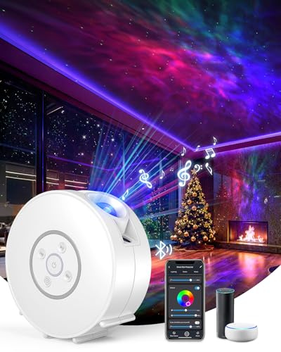 SUPPOU Smart Projecteur Ciel Étoilé avec 6 Disques Planétaires,Mise à Niveau Haut-Parleurs Musicaux Projecteur,Application Wi-Fi Connexion,Bluetooth,Bruit Blanc,Minuterie,Commande Vocale,Cadeau,Noël