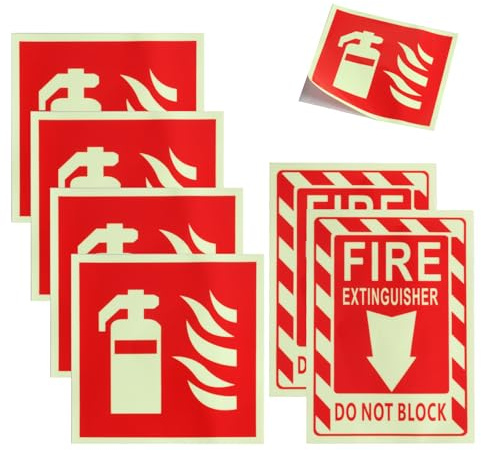 6 Stück Selbstklebend Feuerlöscher Schild, PVC Nachleuchtend Feuerlöscher Aufkleber, Hinweisschilder Feuerlöscher 15 x 15cm, Piktogramm Feuerlöscher für Haus, Büro, Krankenhaus(2 Stile)