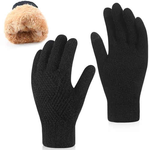 Vyuwast Damen Winter Handschuhe,Warm Touchscreen Handschuhe mit Fleecefutter,Thermo Gestrickte Winterhandschuhe Doppellagige Strickhandschuhe Winterhandschuhe Geschenke für Herren und Damen
