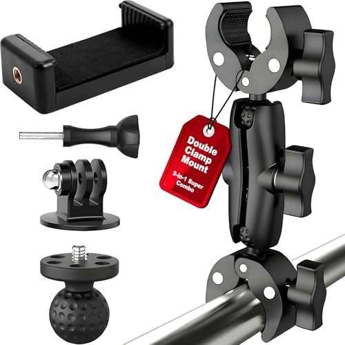 Premium 3-in-1 Umbrella Clamp for Chairs, Strollers, Boats & Kayaks Adjustable Mounting Bracket for Umbrella, Camera & Phone Durable Anti Slip Trolling Motor Stabilizer for Outdoor Hands Free Use
