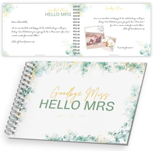 Goodbye Miss Hello Mrs Bridal - Libro de invitados de boda y recuerdo de mensaje con diseño floral dorado | 60 páginas para que los invitados escriban mensajes especiales, recuerdos y agreguen fotos