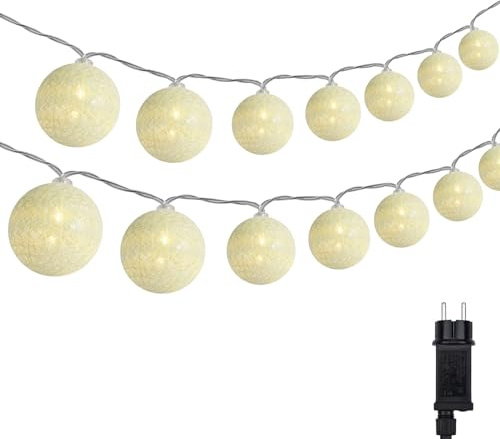 DeepDream Cotton Ball Lichterkette, 5M 20 LED Kugeln Baumwollkugeln Lichterkette mit Stecker für Kinderzimmer, Schlafzimmer, Hochzeit, Party, Festival (Warmweiß)