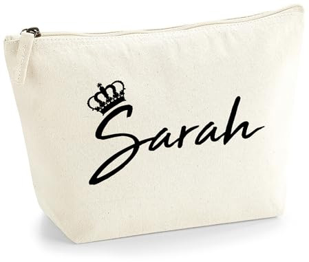 Personalisiert Name Initialen & Königin Krone Kosmetiktasche Damen Schminktasche für Handtasche Makeup Tasche mit Texturdruck - Schwarzer Film - S - Natürlich
