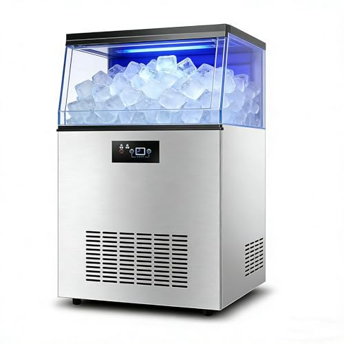 PEIXU Macchina del Ghiaccio Professionale 60kg/24H, Fabbricatore di Ghiaccio da Tavolo Commerciale con Schermo LCD, Ideale per Casa, Ufficio, Ristorante, Bar e Caffetteria