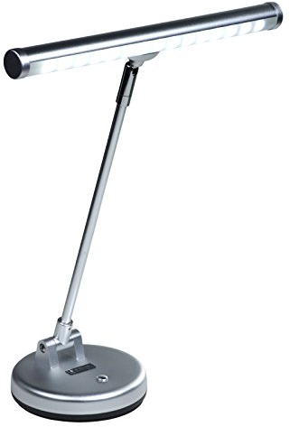 Fame PL-102 SV LED Pianolampe, Energieeffizient, Justierbar, Klavierleuchte mit USB-Adapter, Rutschfeste Gummi-Standfläche, Drehbare Leuchtleiste, 30cm Schirmbreite, Silber