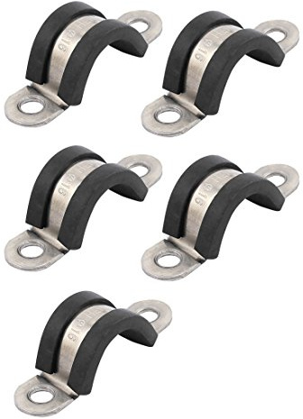 sourcing map 5 Stk 16 mm Durchmesser Schlauch Schellen klemmen Kabel | Edelstahl, Gummi gefüttert, U-förmige