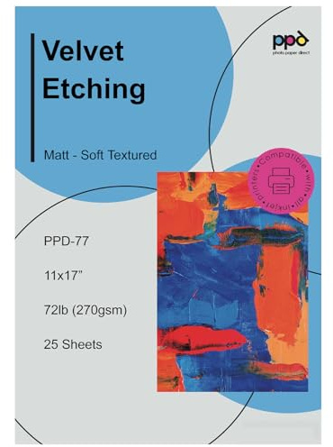 PPD Watercolor Printer & Printable Fine Art Paper for Inkjet Printer, Textured Giclee Archival Acid Free Paper 11 x 17, Professional Grade, Heavyweight 270 gsm/65 lb (25 Sheets)