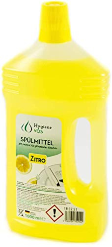 Hygiene VOS Geschirrspülmittel Zitro 1 Liter. Umweltfreundlich mit hoher Fettlösekraft. Perfektes Geschirrspülmittel flüssig für Gastronomie, Industrie und Haushalt - Zitro spülmittel 1L (12)