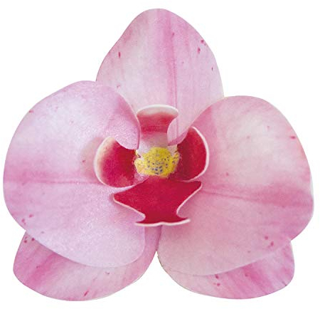dekora – Flores Comestibles para tartas, 10 orquídeas rosas de oblea 8.5 x 7.5cm, sin azúcar, sin gluten, sin lactosa, Adornos Comestibles para Tartas, Cumpleaños y Bodas