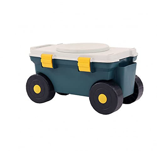 Oypla Outdoor Garden Rolling Tool Cart Storage Box with Rotating Seat