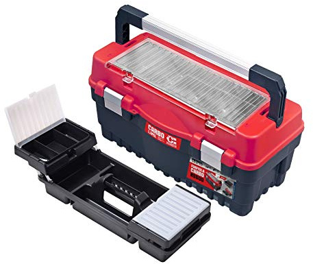 ADB Werkzeugkasten RS 600 - stabiler Koffer aus Carbo Kunststoff, Aluminium-Stahlgriff, herausnehmbares Einlegefach, abschließbar, Bit-Halter, als Werkbank nutzbar