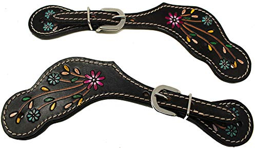 Horse Western Cowboy Boot Leather Floral Tooled Spur Straps 74HR06