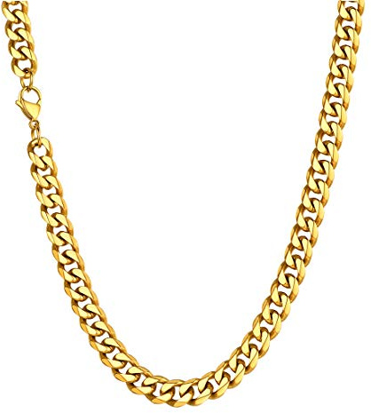 U7 Klassische Panzerkette für Damen Herren Edelstahl/18k vergoldet kubanische Gliederkette Hip-Hop Kette 3/6/9/12mm breit Kubanische Kette für Männer Jungen in 36/46/51/55/61/66/71/76cm